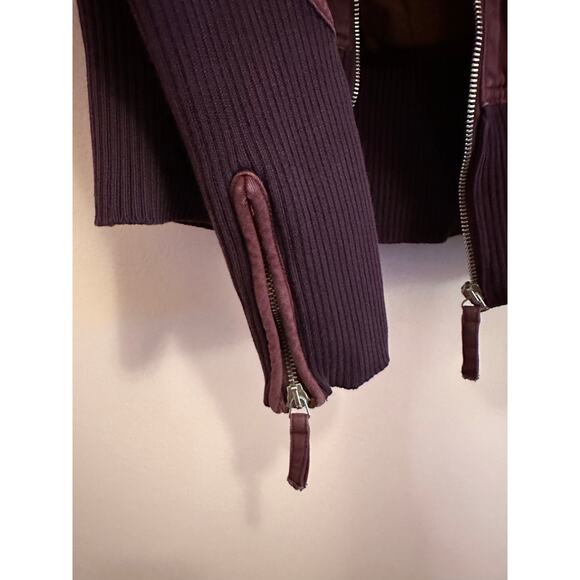 Moschino Jeans Maroon Denim Women's Ribbed Zip Up Embroidered Bomber Jacket 8 - Picture 10 of 15